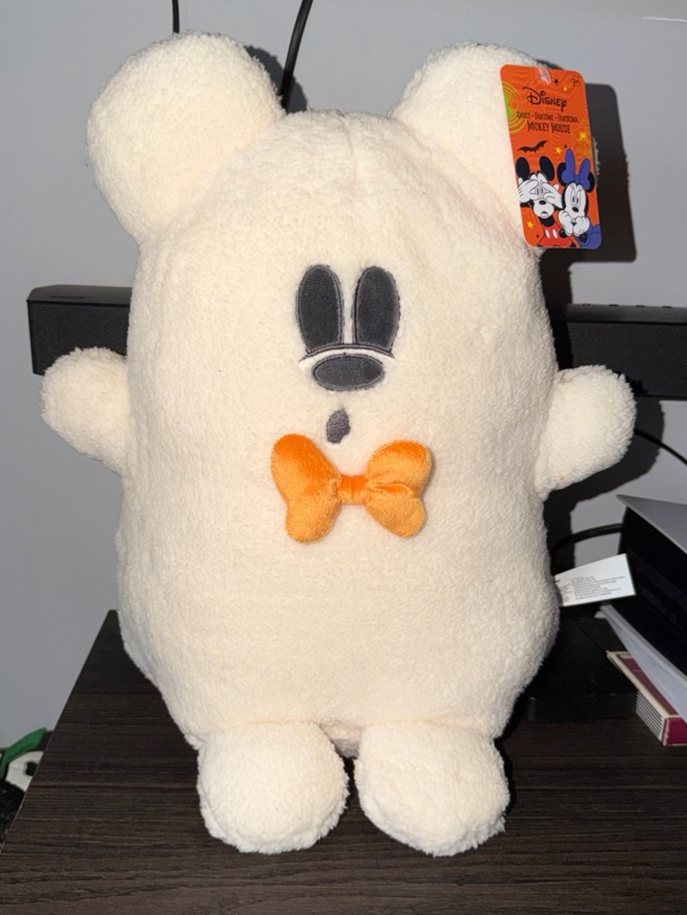 Disney Cream Plush Mickey with Orange Bow Accent - Halloween Ghost Large